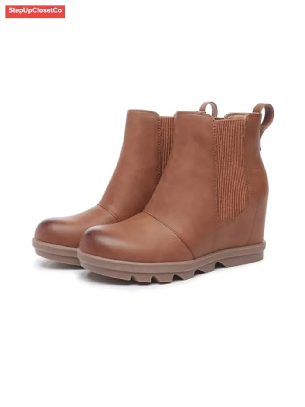 Women's Hidden Heel Chelsea Ankle Wedge Boots Faux Leather Slip-On